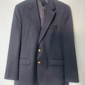 Ralph Lauren Navy Blue Wool Blazer Gold Buttons Mens Size 42 Long‎